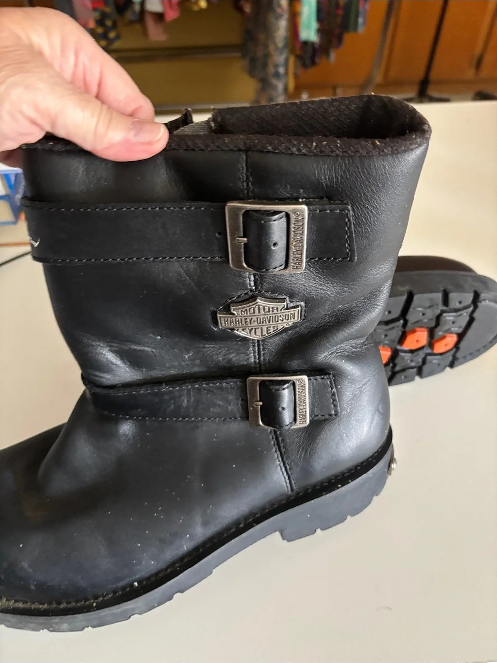 Harley-Davidson Black Leather Engineer Boots with Silver Buckles, steel toe
